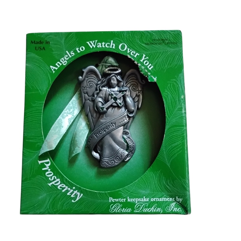 Gloria Duchin Pewter Angel of Prosperity Ornament Swarovski Crystal Made in USA